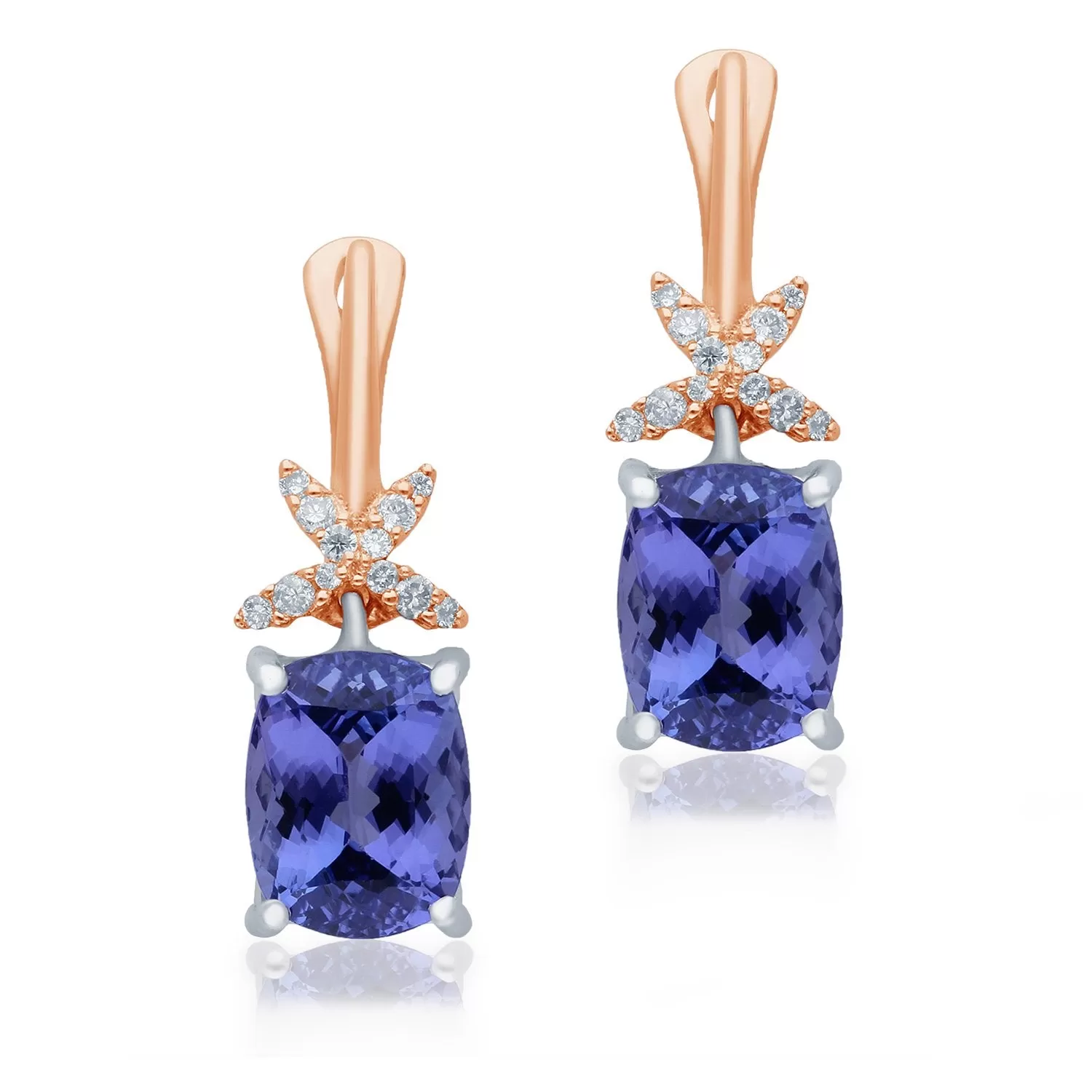 Two Tone Gold Tanzanite & Diamond Heirloom Earrings