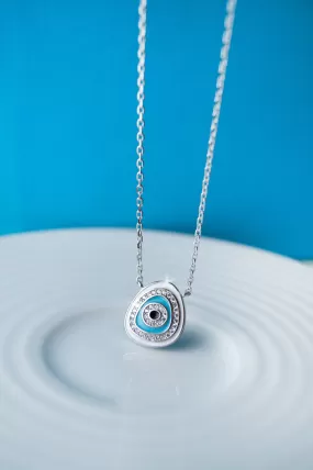 Unconventional Evil Eye Handpainted Sterling Silver Pendant Neckalce