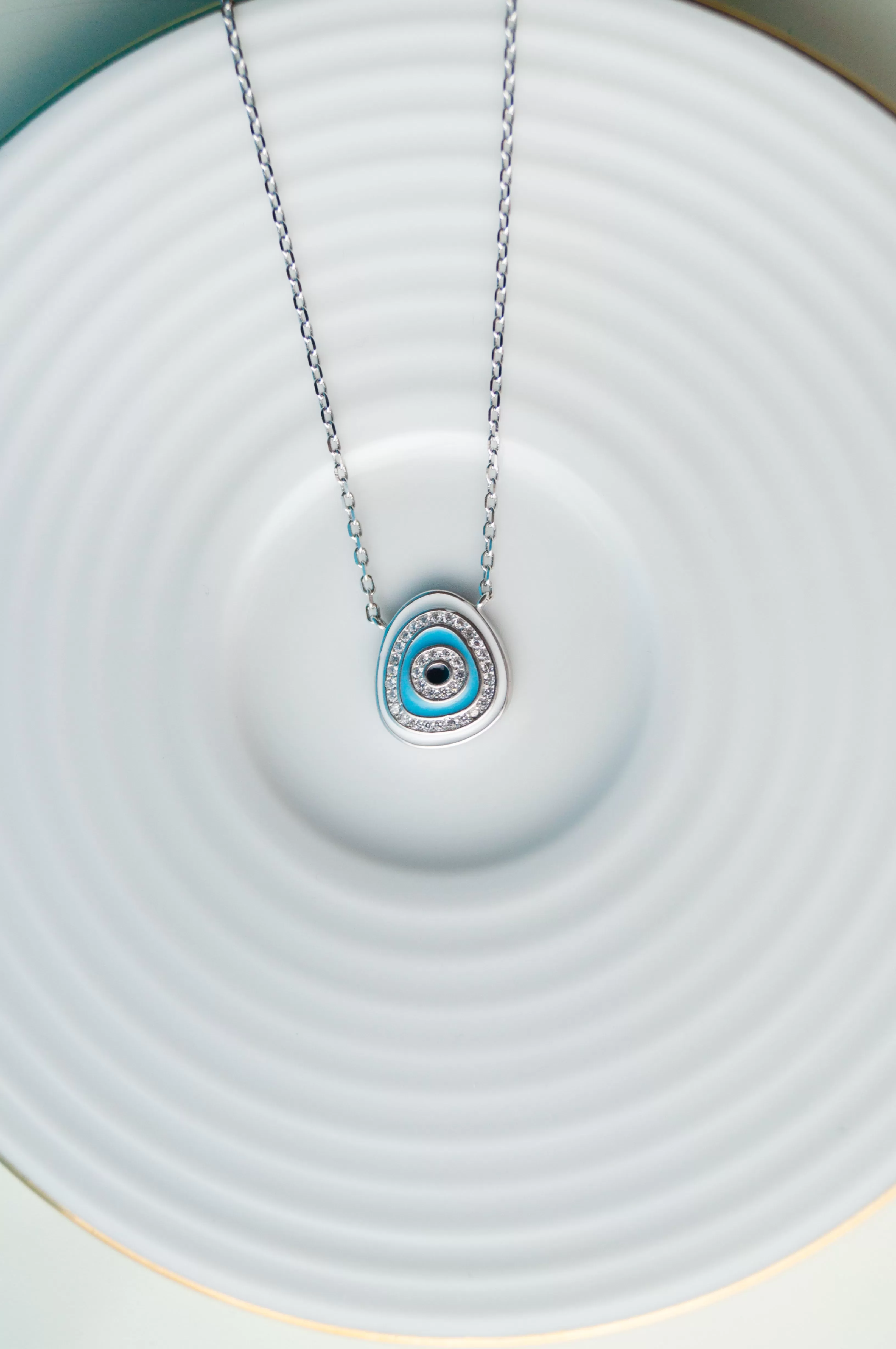 Unconventional Evil Eye Handpainted Sterling Silver Pendant Neckalce