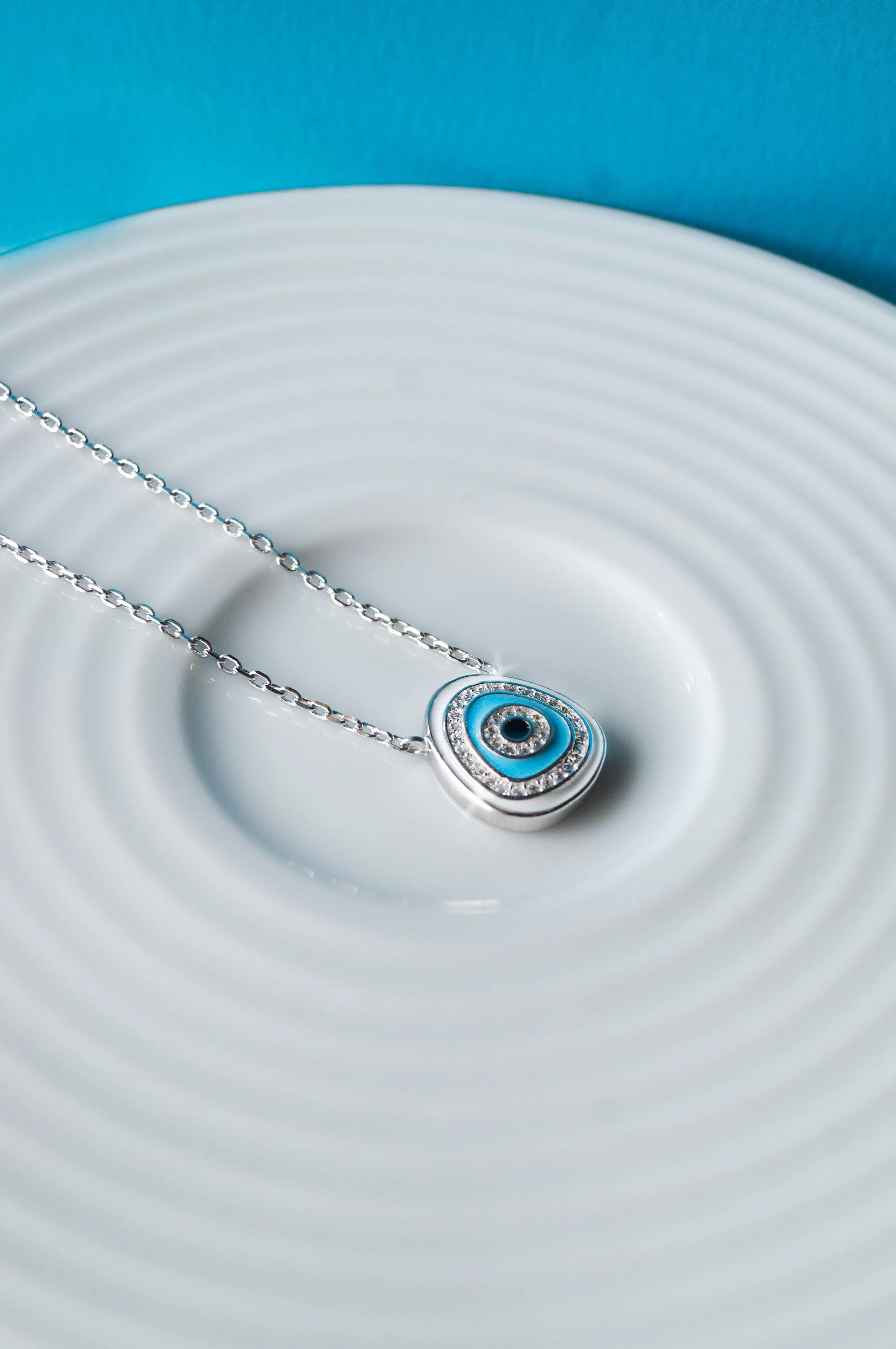 Unconventional Evil Eye Handpainted Sterling Silver Pendant Neckalce