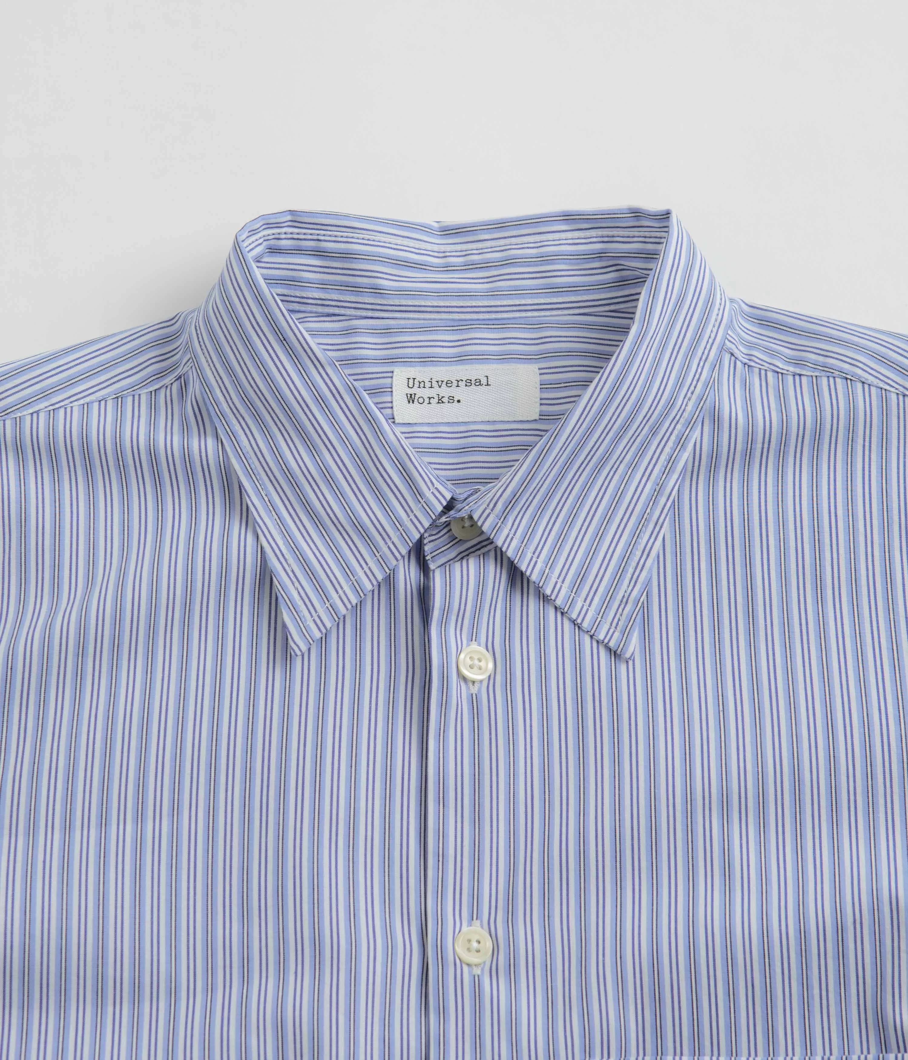 Universal Works Square Pocket Shirt - Blue / Navy Stripe