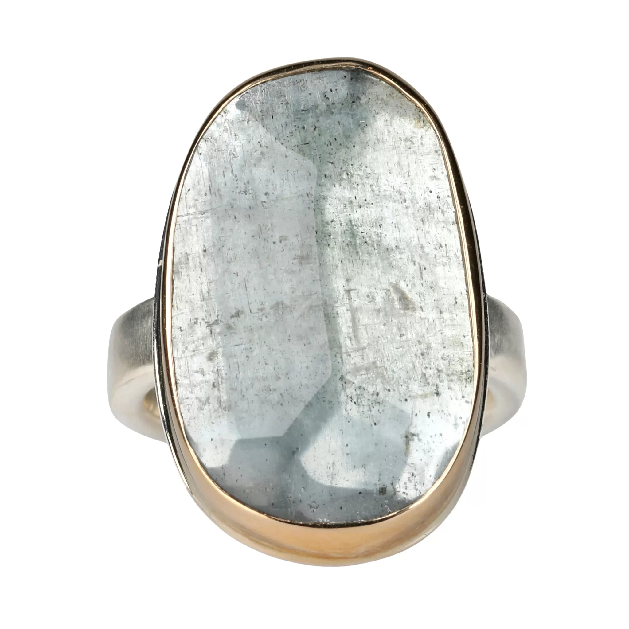 Vertical Faceted Asymmetrical Moss Aquamarine Ring