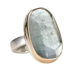 Vertical Faceted Asymmetrical Moss Aquamarine Ring