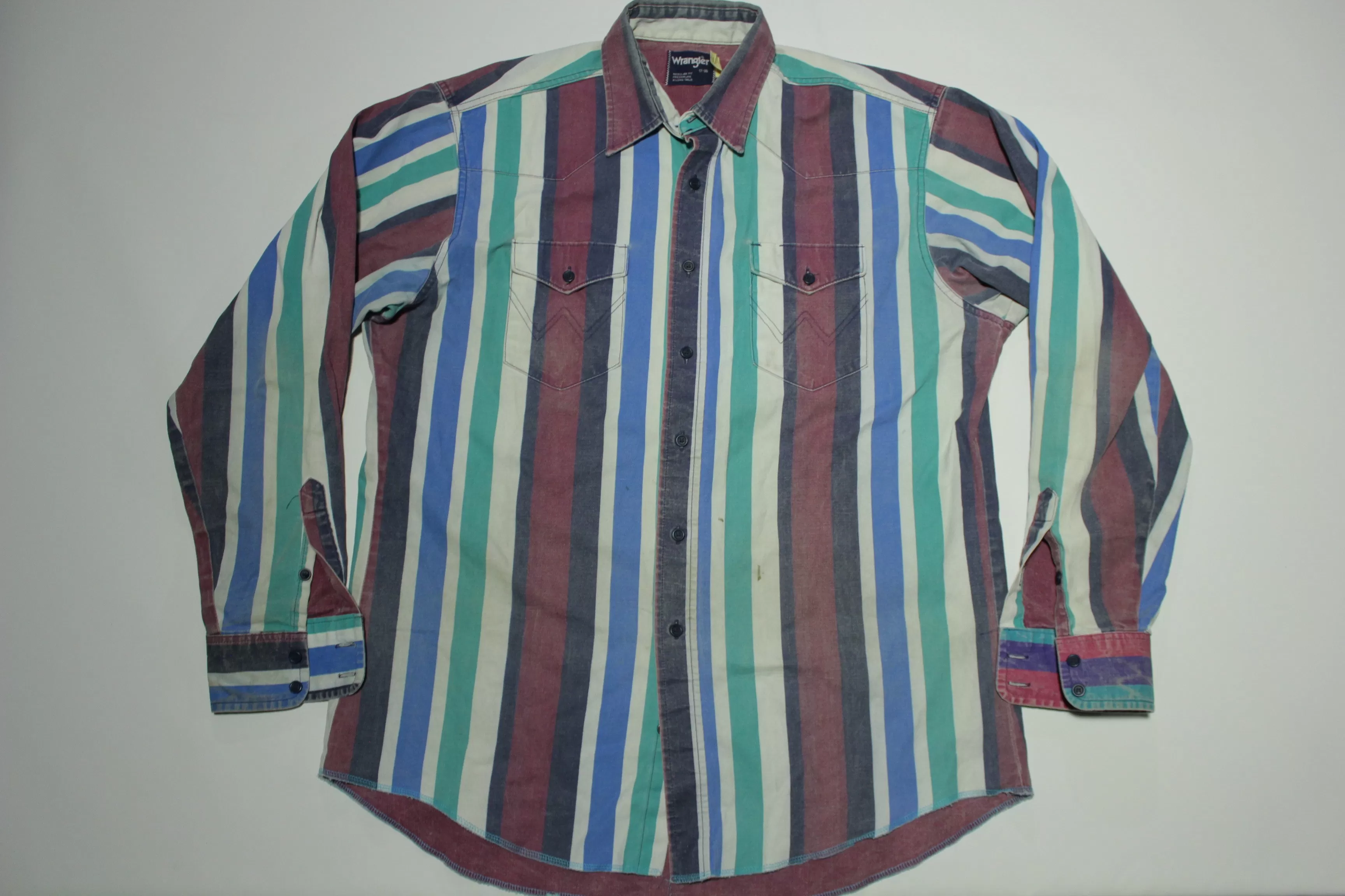 Wrangler Vintage 80's Striped Brush Hopper Western Button Up Heavy Duty Work Shirt